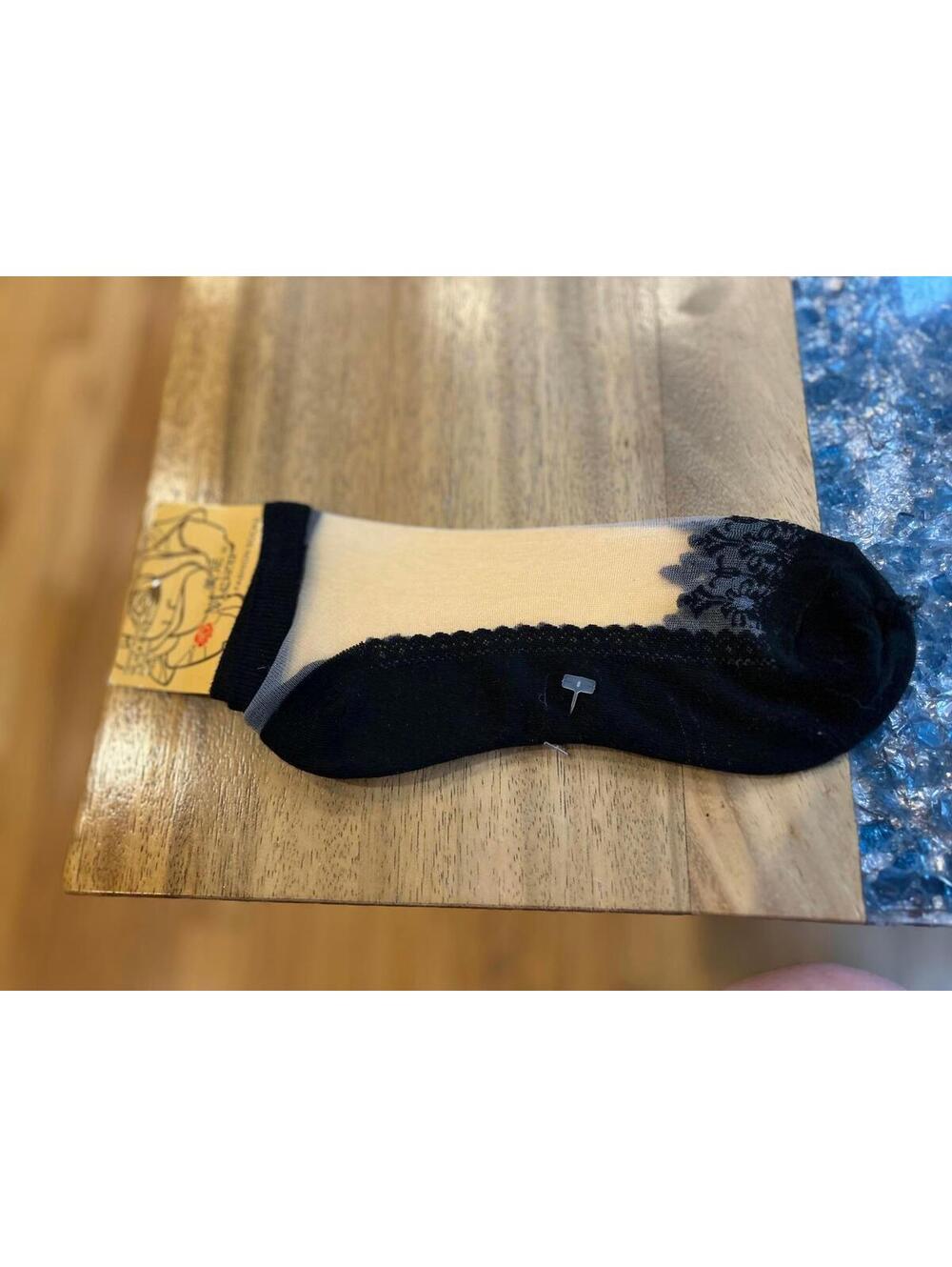 Meizu Fashion Socks - Elegant Black Lace and Nude Design